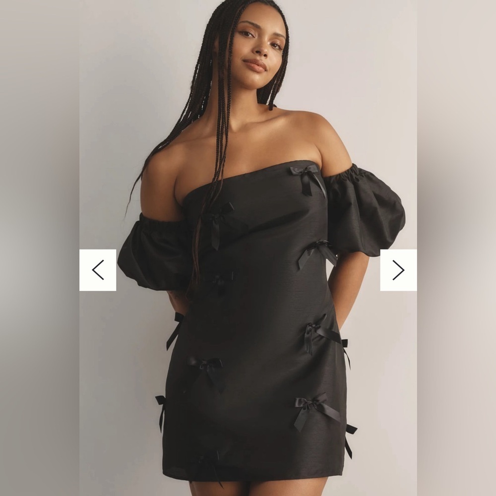 NWT Hutch Anthropologie Black Off The Shoulder Bow Mini Dress Size XS
